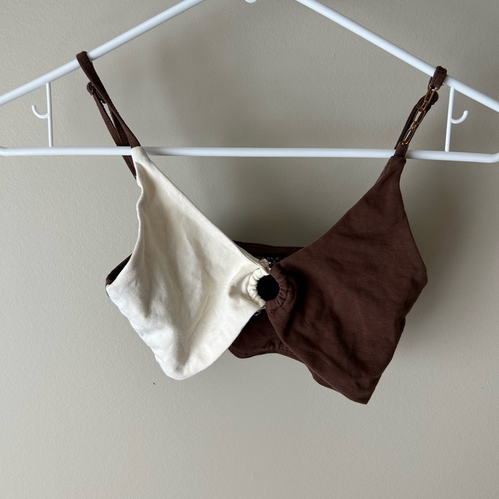 Cream & brown bra top